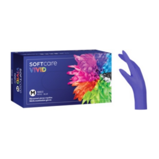 Εικόνα της Soft Care Vivid Nitrile Gloves (6%) - Μπλε Γάντια μιας Χρήσης (M) 100τμχ