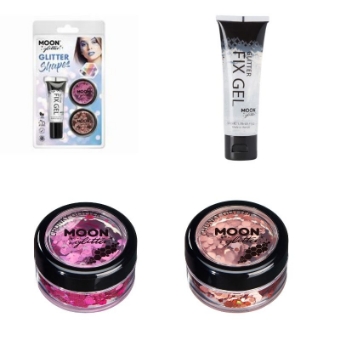 Picture of Moon Glitter Holographic Chunky Glitter Pink-Rose Gold & Fix Gel Pack